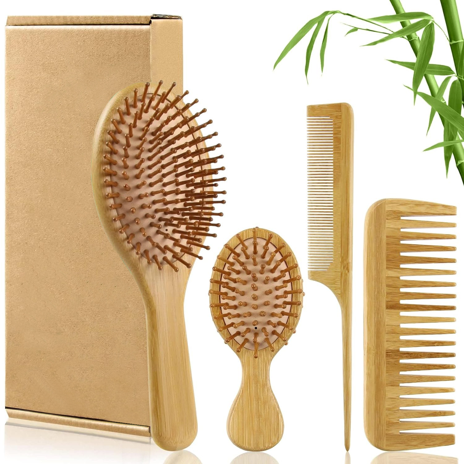 Detangling Wide Comb - Zestaw szczotek i grzebieni z bambusa
